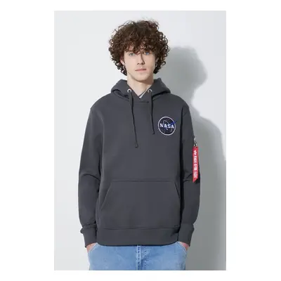 Mikina Alpha Industries NASA Orbit Hoody pánská, šedá barva, s kapucí, s aplikací, 146339