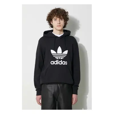 Bavlněná mikina adidas Originals Classics Trefoil Hoodie pánská, černá barva, s kapucí, s potisk