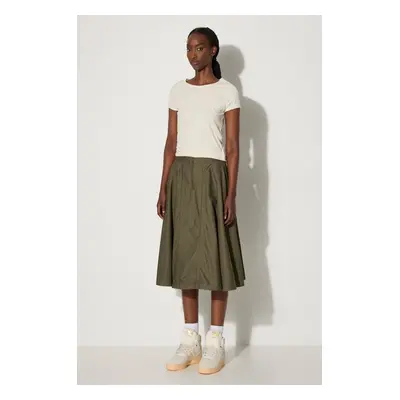 Bavlněná sukně Vans Premium Classics LX A-Line Ruched Skirt zelená barva, midi, áčková, VN000GZ5