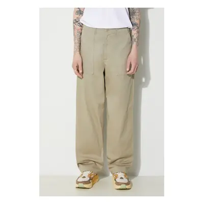 Bavlněné kalhoty Universal Works Fatigue Pant béžová barva, jednoduché, 132.STONE