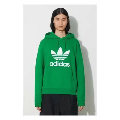 Bavlněná mikina adidas Originals Adicolor Classics Trefoil pánská, zelená barva, s kapucí, s pot