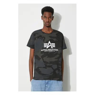 Bavlněné tričko Alpha Industries Basic T-Shirt Camo zelená barva, 100501C.125