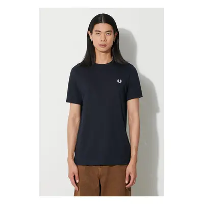 Bavlněné tričko Fred Perry tmavomodrá barva, s aplikací, M3519.608