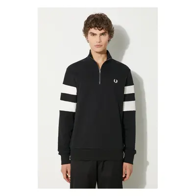 Bavlněná mikina Fred Perry Tipped Sleeve Half Zip Sweat pánská, černá barva, vzorovaná, M5545.10