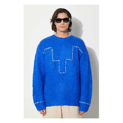 Svetr z vlněné směsi Marcelo Burlon Cross Block Knit Comfort Crew pánský, tmavomodrá barva, hřej