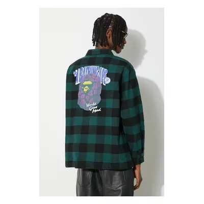 Bavlněná košile A Bathing Ape Block Check Shirt zelená barva, regular, s klasickým límcem, 1J801