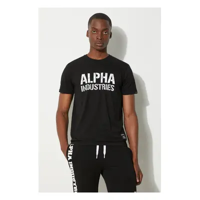 Bavlněné tričko Alpha Industries černá barva, s potiskem, 156513.95-black