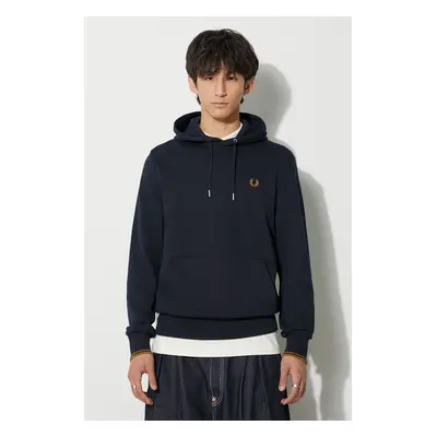 Bavlněná mikina Fred Perry pánská, tmavomodrá barva, s kapucí, hladká, M2643.R63