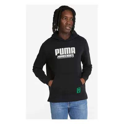 Bavlněná mikina Puma x Minecraft pánská, černá barva, s kapucí, s potiskem, 534376.01-black