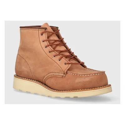 Semišové boty Red Wing 6-Inch Moc Toe dámské, růžová barva, na plochém podpatku, 3319