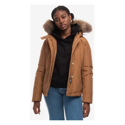 Péřová bunda Woolrich Polar High Collar Fur Parka CFWWOU0548FRUT000 dámská, hnědá barva, zimní