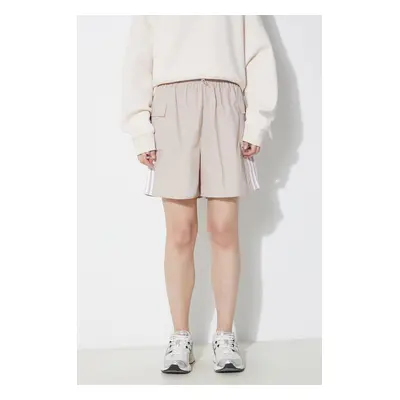 Kraťasy adidas Originals 3S Cargo Shorts dámské, béžová barva, s aplikací, high waist, JH1074