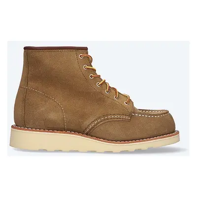 Semišové boty Red Wing 6-inch Moc Toe dámské, žlutá barva, na plochém podpatku, 3377