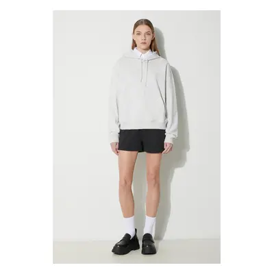 Mikina New Balance French Terry Small Logo Hoodie dámská, šedá barva, s kapucí, melanžová, WT415