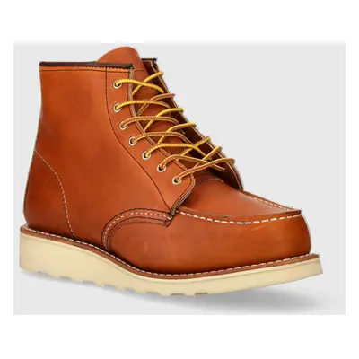 Kožené kotníkové boty Red Wing 6-Inch Moc Toe dámské, hnědá barva, na plochém podpatku, 3375