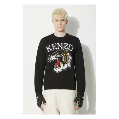 Bavlněná mikina Kenzo Tiger Varsity Slim Sweatshirt pánská, černá barva, s aplikací, FE55SW1844M