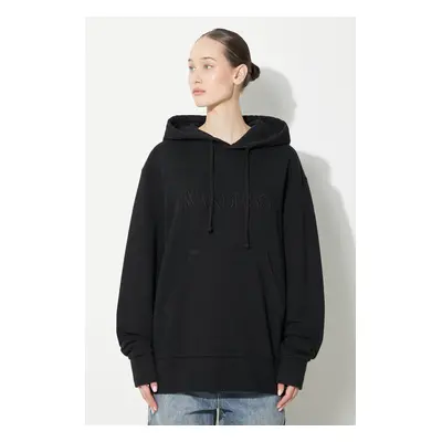 Bavlněná mikina JW Anderson Logo Embroidery Hoodie dámská, černá barva, s kapucí, hladká, JW0164