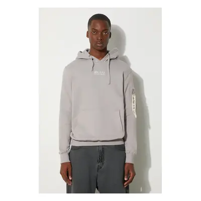 Bavlněná mikina Alpha Industries Organics Emb Hoody pánská, šedá barva, s kapucí, s aplikací, 11