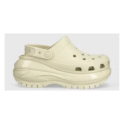 Pantofle Crocs Classic Mega Crush Clog dámské, béžová barva, na platformě, 207988