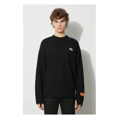 Vlněný svetr Heron Preston Shredded Knit Crewneck pánský, černá barva, HMHE011F23KNI0011001