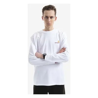 Bavlněné tričko s dlouhým rukávem Carhartt WIP Longsleeve American Script T-Shirt bílá barva, I0