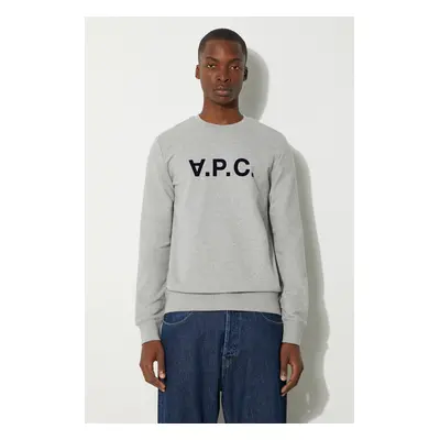 Bavlněná mikina A.P.C. Sweat Vpc COECQ-H27378 BLACK pánská, šedá barva, s aplikací