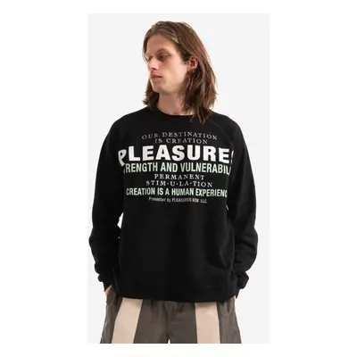 Mikina PLEASURES Permanent Crewneck pánská, černá barva, s potiskem, P22SP017-BLACK