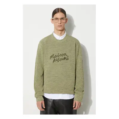 Bavlněný svetr Maison Kitsuné Handwriting Comfort Jumper zelená barva, MM00807KT1108