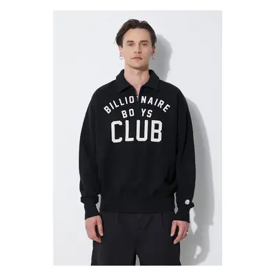 Bavlněná mikina Billionaire Boys Club Collared Half Zip Sweater černá barva, s potiskem, B24125