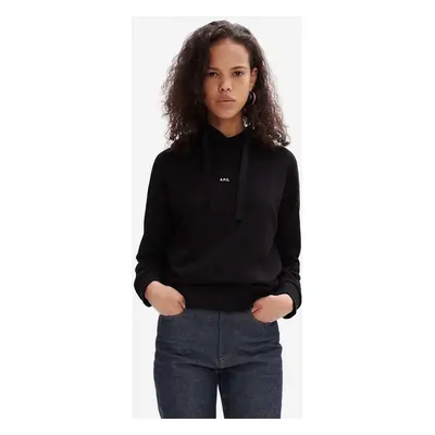 Bavlněná mikina A.P.C. Hoodie Christina dámská, černá barva, s kapucí, aplikací, COEIP-F27624 BL