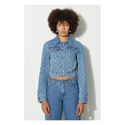 Džínová bunda Marine Serre Moon Laser Denim Cropped Jacket dámská, modrá barva, přechodná, WJA04