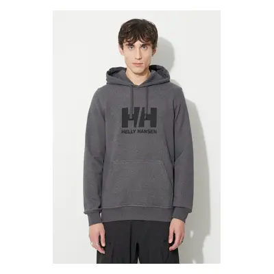 Bavlněná mikina Helly Hansen HH LOGO HOODIE pánská, šedá barva, s kapucí, s aplikací, 33977