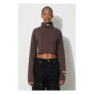 Bavlněné tričko s dlouhým rukávem Heron Preston Hpny Crop Ls Rollneck hnědá barva, s golfem, HWA