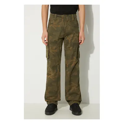 Bavlněné kalhoty Alpha Industries Jet Pant Camo zelená barva, jednoduché, 101212C