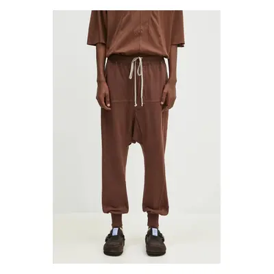 Bavlněné tepláky Rick Owens Prisoner Drawstring hnědá barva, DU02D2395.RIG