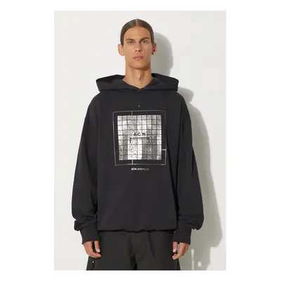 Bavlněná mikina A-COLD-WALL* Foil Grid Hoodie ACWMW074 BLACK pánská, černá barva, s kapucí, poti