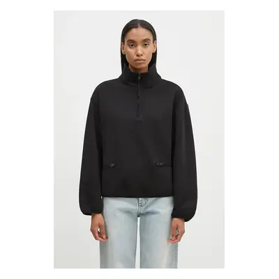 Mikina Woolrich Interlock Fleece Half Zip dámská, černá barva, hladká, CFWWSW0136FRUT3865