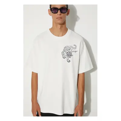 Bavlněné tričko Kenzo Gots Star Tiger Emb Oversize T bílá barva, s aplikací, FE65TS2964SI.02