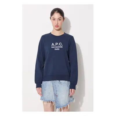 Bavlněná mikina A.P.C. Sweat Tina COEBH-F27561 MARINE dámská, tmavomodrá barva, s aplikací