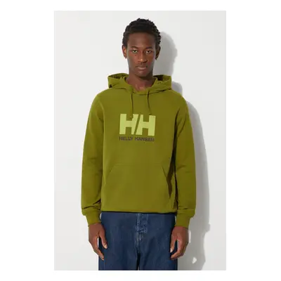 Bavlněná mikina Helly Hansen HH LOGO HOODIE pánská, tmavomodrá barva, s kapucí, s aplikací, 3397