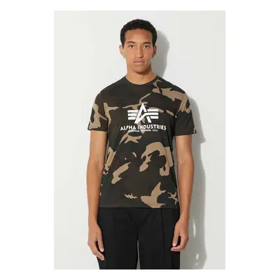 Bavlněné tričko Alpha Industries Basic T-Shirt Camo zelená barva, 100501C.408