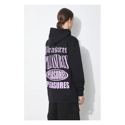 Mikina PLEASURES Stack Hoodie pánská, černá barva, s kapucí, s potiskem, P24SP055.BLACK