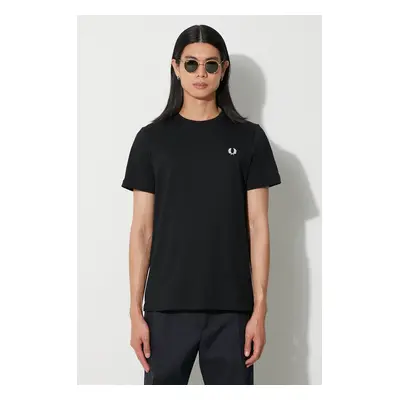 Bavlněné tričko Fred Perry černá barva, s aplikací, M1600.102