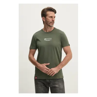 Bavlněné tričko Alpha Industries zelená barva, s potiskem, 108501.142-green