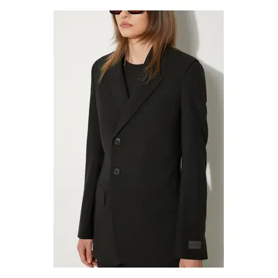 Vlněné sako Kenzo Virgin Wool Waisted Blazer černá barva, hladké, FE62VE2549GE.99