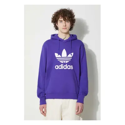 Bavlněná mikina adidas Originals Adicolor Classics Trefoil pánská, fialová barva, s kapucí, s po