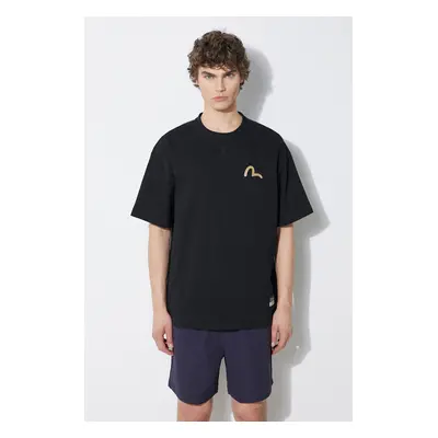 Bavlněné tričko Evisu Seagull Print + Kamon Appliqué Tee černá barva, 2ESHTM4TS7093