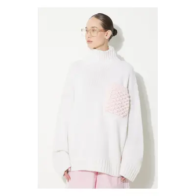 Vlněný svetr JW Anderson Textured Patch Pocket Turtleneck Jumper dámský, béžová barva, hřejivý, 