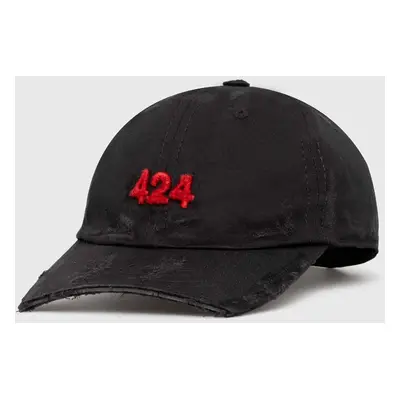 Bavlněná baseballová čepice 424 Distressed Baseball Hat černá barva, s aplikací, FF4SMY01BP-TE00