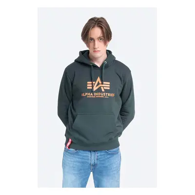 Mikina Alpha Industries Basic Hoody pánská, zelená barva, s kapucí, s potiskem, 178312.353